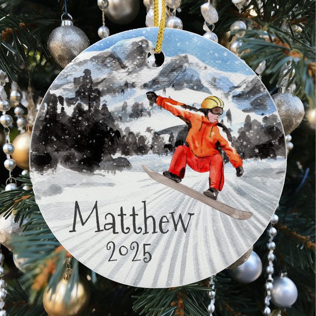Christmas Snowboard Snowboarding Personalised   Ceramic Ornament (Creator Uploaded)