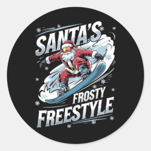 Christmas Snowboarding Santa Snowboarder Santas Fr Classic Round Sticker