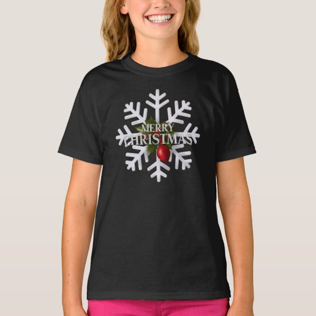 Christmas Snowflake And Shy Red Berry T-Shirt (Front)