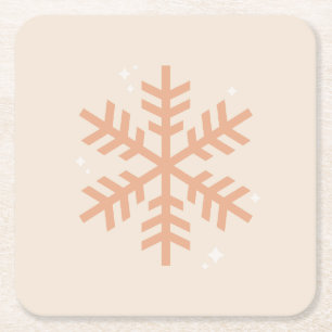 Christmas Snowflake Beige Square Paper Coaster
