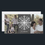 Christmas Snowflake Chalkboard Two Photos Holiday Card<br><div class="desc">This black and white holiday card features an image of an old chalkboard,  a white snowflake,  and room for two photos.</div>
