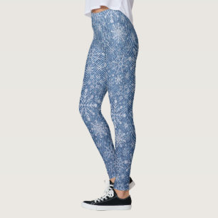 Christmas snowflake faux denim pattern leggings