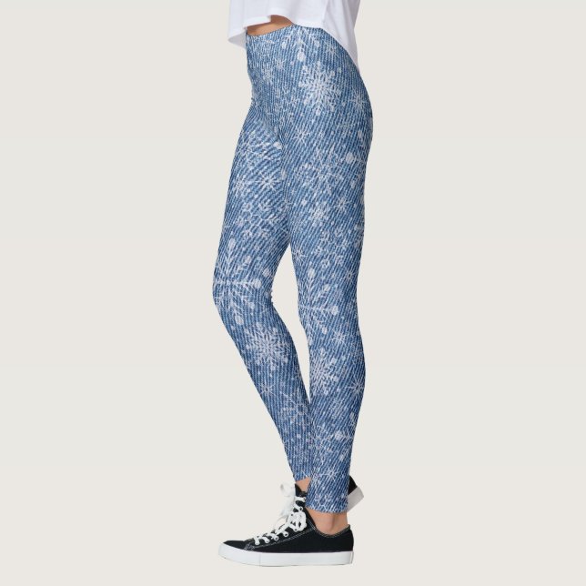 Christmas snowflake faux denim pattern leggings (Left)