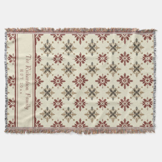Christmas Snowflake Faux Knit Pattern Family Name Throw Blanket