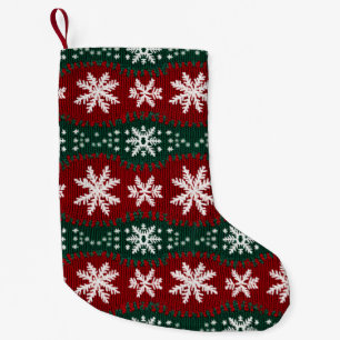 Christmas Snowflake Faux Knitted Red Green Pattern Small Christmas Stocking