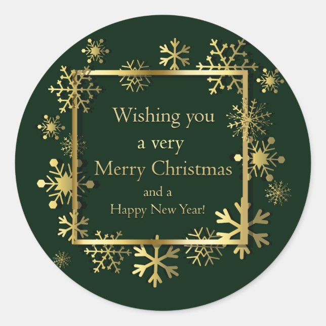 Christmas - Snowflake Frame with Word Art Grn Classic Round Sticker (Front)