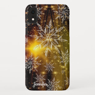 Christmas Snowflake Gold Black Custom Name Case-Mate iPhone Case