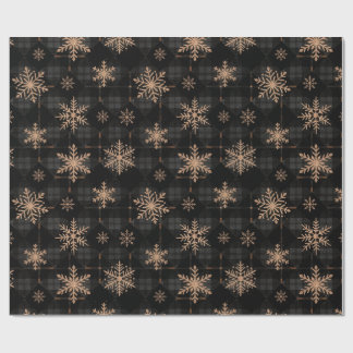 Christmas Snowflake Gold Plaid Charcoal TMF26 Wrapping Paper