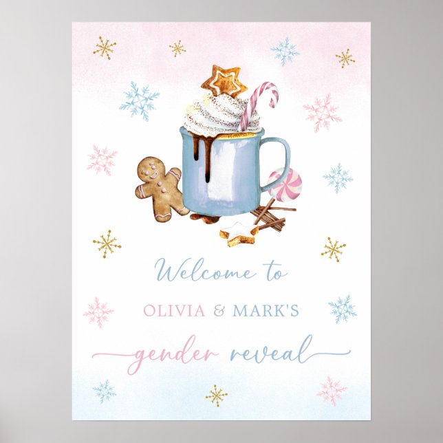 Christmas Snowflake Hot Cocoa Gender Reveal Poster (Front)