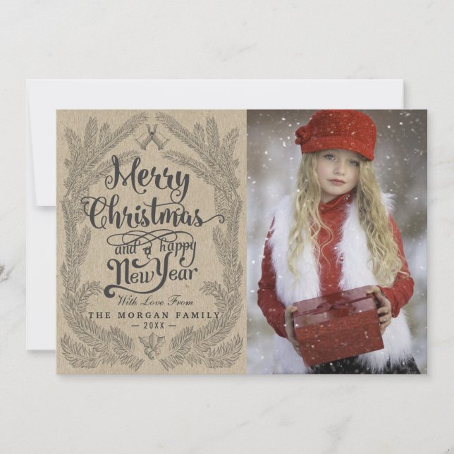 Christmas Snowflake & Kraft Paper Holiday Greeting (Front)