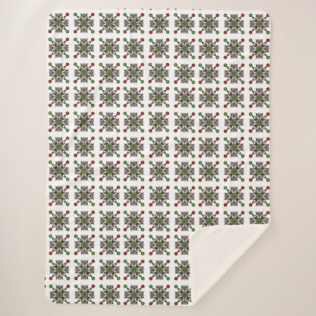 Christmas Snowflake Mandala Sherpa Blanket (Front)
