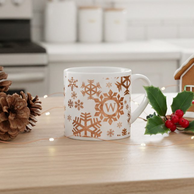 Christmas Snowflake Monogram Cute Holiday Gift Espresso Cup (Add a touch of personalized holiday cheer to your kitchen decor or coffee bar. )