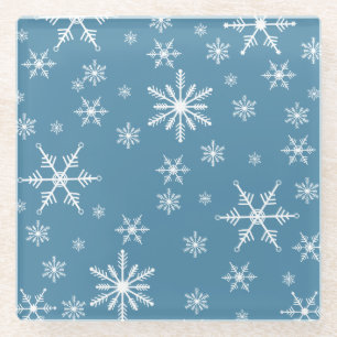Christmas Snowflake On Blue Glass Coaster