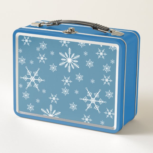 Christmas Snowflake On Blue Metal Lunch Box (Front)
