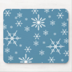 Christmas Snowflake On Blue Mouse Pad