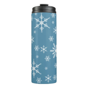 Christmas Snowflake On Blue Thermal Tumbler
