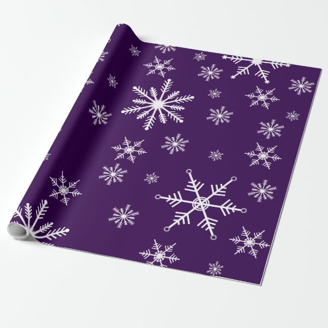 Christmas Snowflake On Purple Wrapping Paper (Unrolled)