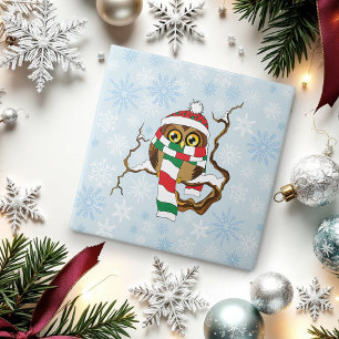Christmas Snowflake Owl Ceramic Tile