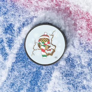 Christmas Snowflake Owl Hockey Puck