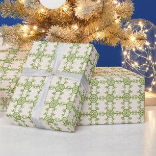 Christmas snowflake pattern cream green wrapping paper