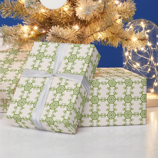 Christmas snowflake pattern cream green wrapping paper (Holidays)