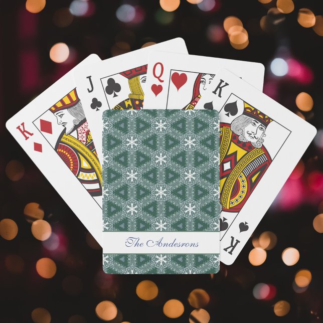 Christmas Snowflake Pattern Personalised Green Playing Cards (Creator Uploaded)