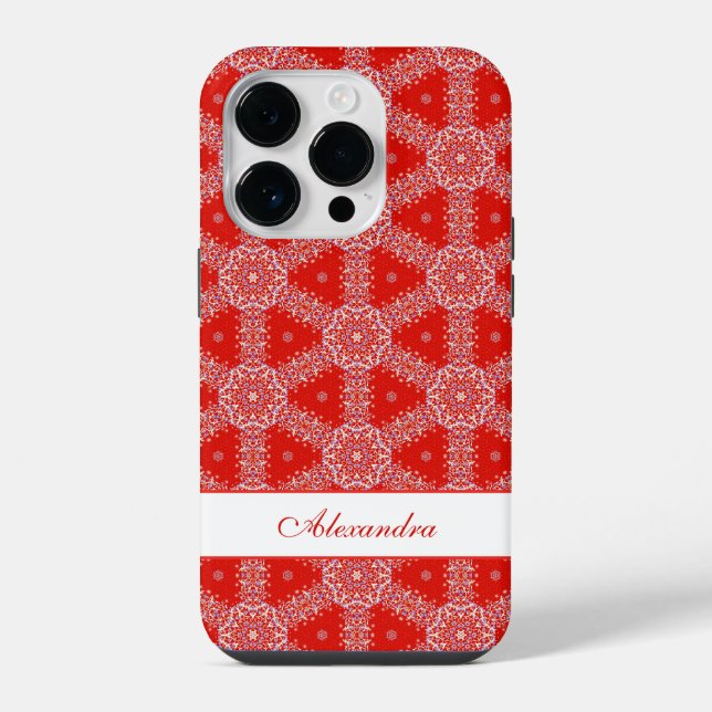 Christmas Snowflake Pattern Personalised Red iPhone Case (Back)