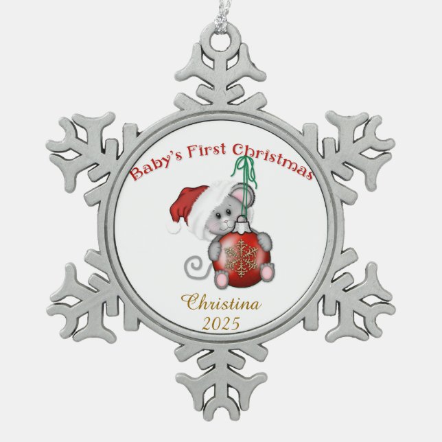 Christmas Snowflake Pewter Christmas Ornament (Front)