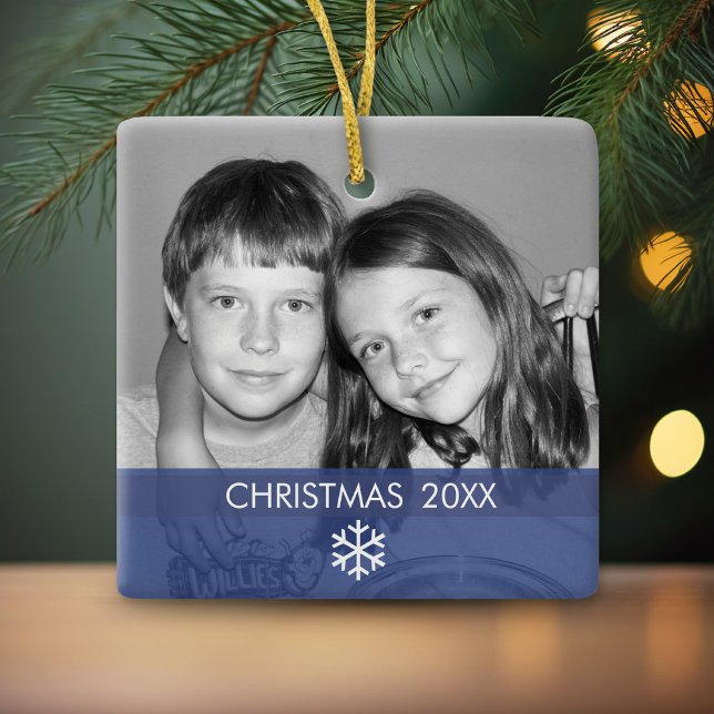 Christmas Snowflake Photo Frame - Modern Ceramic Tree Decoration (Personalized Photo Ornament - Christmas Keepsake)