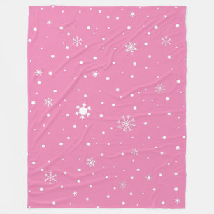 Christmas Snowflake Pink and White Polka Dot Fleece Blanket