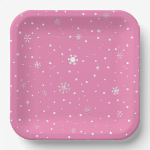 Christmas snowflake pink and white polka dot paper plate