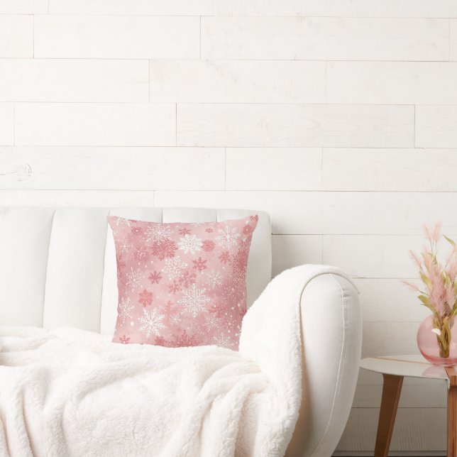 Christmas Snowflake Pink White Cushion (Couch)