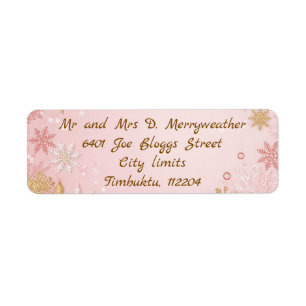 Christmas Snowflake Pink White Gold Return Address Label