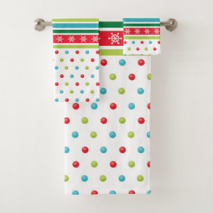 Christmas snowflake polka dot pattern festive bath towel set