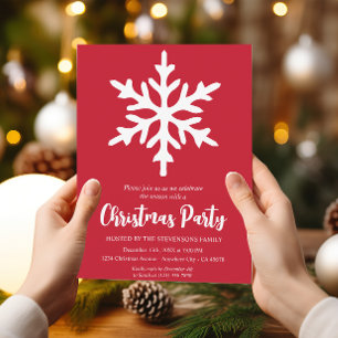 Christmas Snowflake Red Minimalist Holiday Party  Invitation