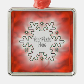 Christmas Snowflake Red (photo frame) Metal Ornament