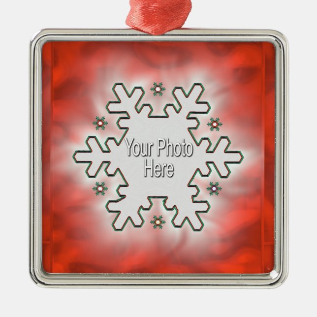 Christmas Snowflake Red (photo frame) Metal Ornament (Front)