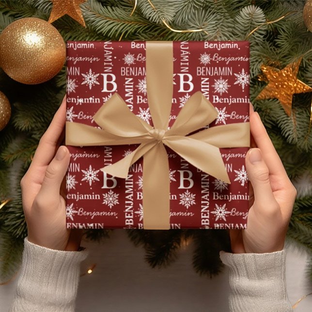 Christmas Snowflake Repeating Name Personalised Wrapping Paper (Christmas Snowflake Repeating Name Personalized Wrapping Paper)