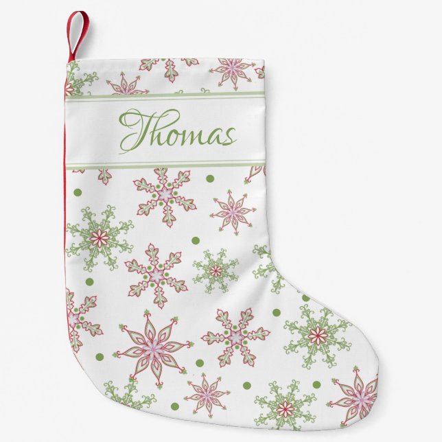 Christmas Snowflake Script Personalised Small Christmas Stocking (Front)