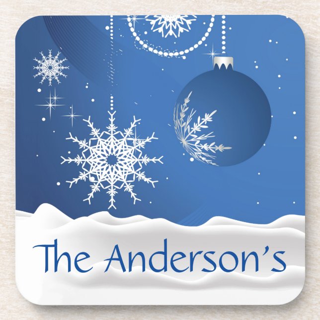 Christmas Snowflake Snow hard plastic Coaster      (Front)