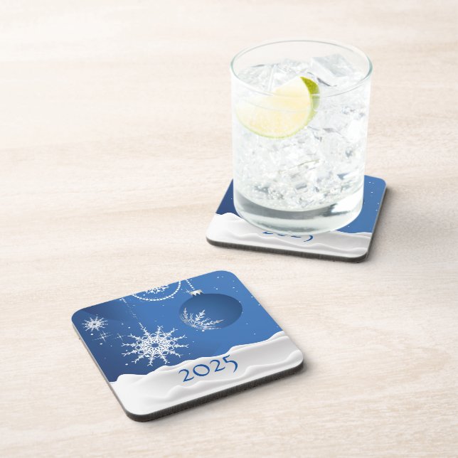 Christmas Snowflake Snow Plastic Coaster 2025  (Right Side)