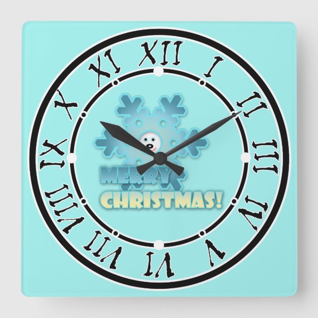 Christmas snowflake square wall clock (Front)