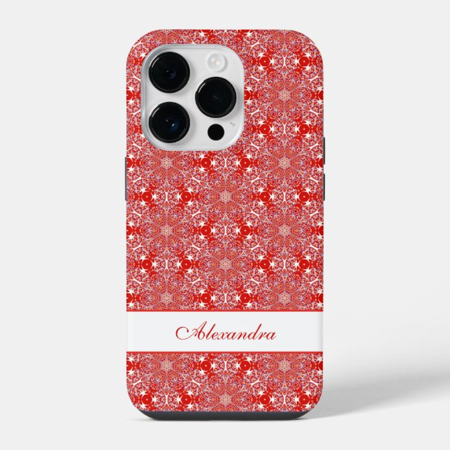 Christmas Snowflake Star Pattern Personalised Red iPhone Case (Back)