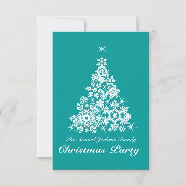 Christmas snowflake tree party invitation teal (Front)