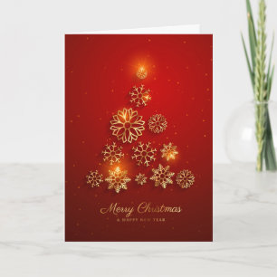 Christmas Snowflake Tree red, gold Holiday Card