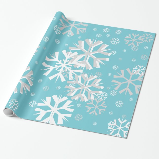 Christmas Snowflake Wrapping Paper-Aqua Paper (Unrolled)