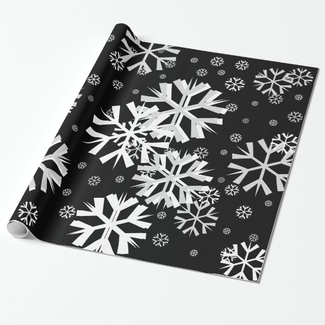 Christmas Snowflake Wrapping Paper-Black Paper (Unrolled)
