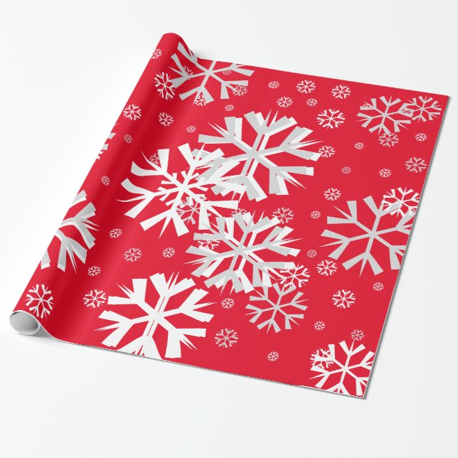 Christmas Snowflake Wrapping Paper-Red Paper (Unrolled)