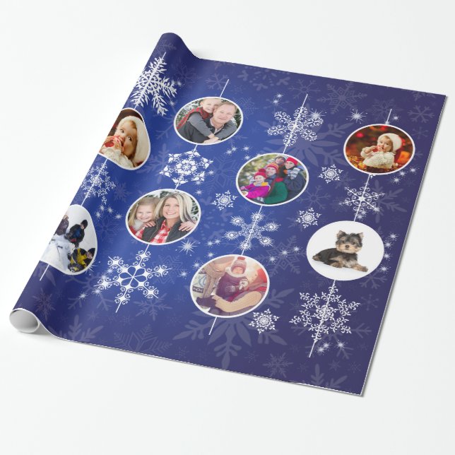 Christmas Snowflakes 10 Favourite Family Photos Wrapping Paper (Unrolled)