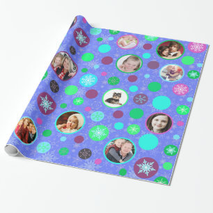 Christmas Snowflakes 14 Family Pictures Purple Wrapping Paper